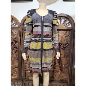 SAO PAULO WOMEN TUNIC/DRESS 42/ 10 Burnt Out Velvet Colorblock Front Zipper #C
